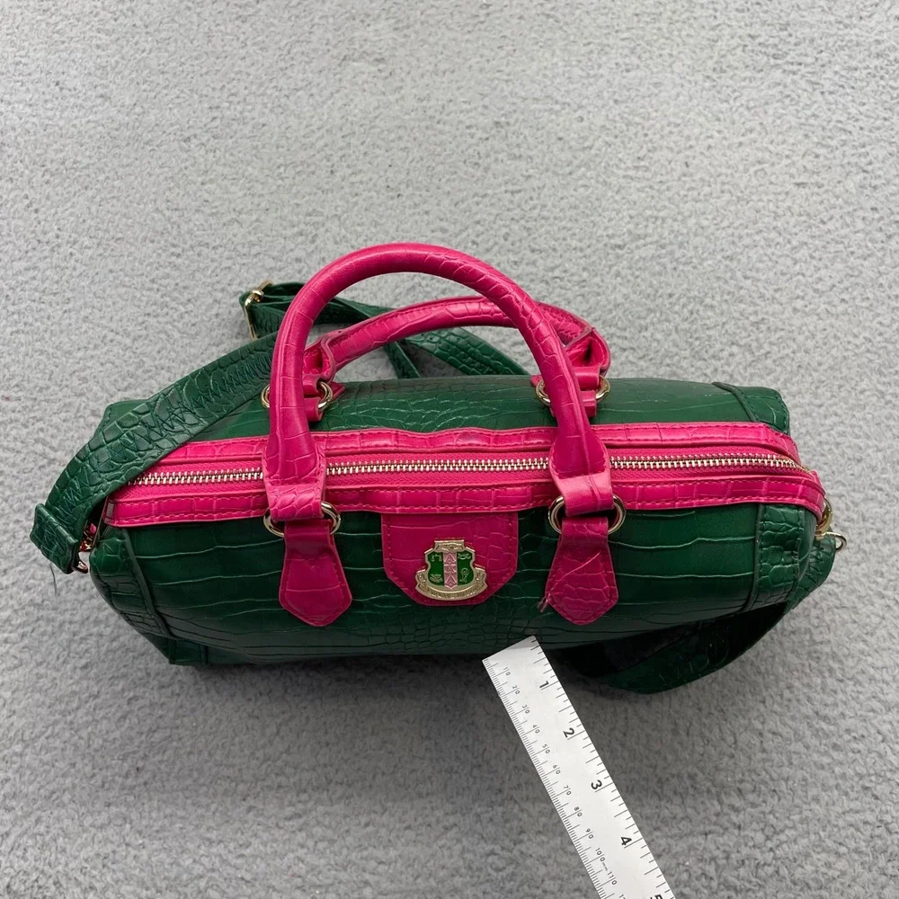 Alpha Kappa Alpha Sorority AKA Pink Green Croc Embossed Satchel Crossbody Bag